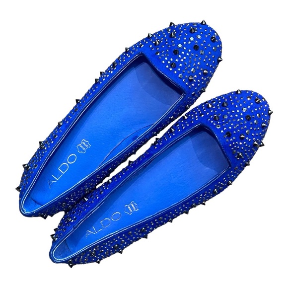 Aldo Leather Blue Silver Studded Ballet Flats New With Tags Size 38 or 7.5 to 8 - Picture 10 of 12